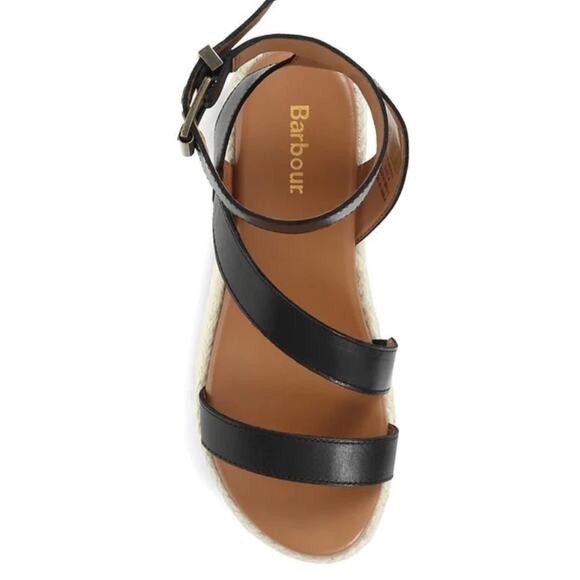 Barbour Astley Black‎ Leather Platform Black Sandals Size 10 NWT - Picture 1 of 15